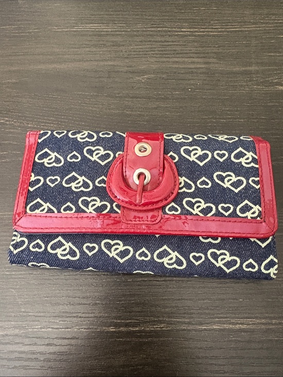Unbranded Handbags - Navy denim Heart Print Wallet with Red Trim